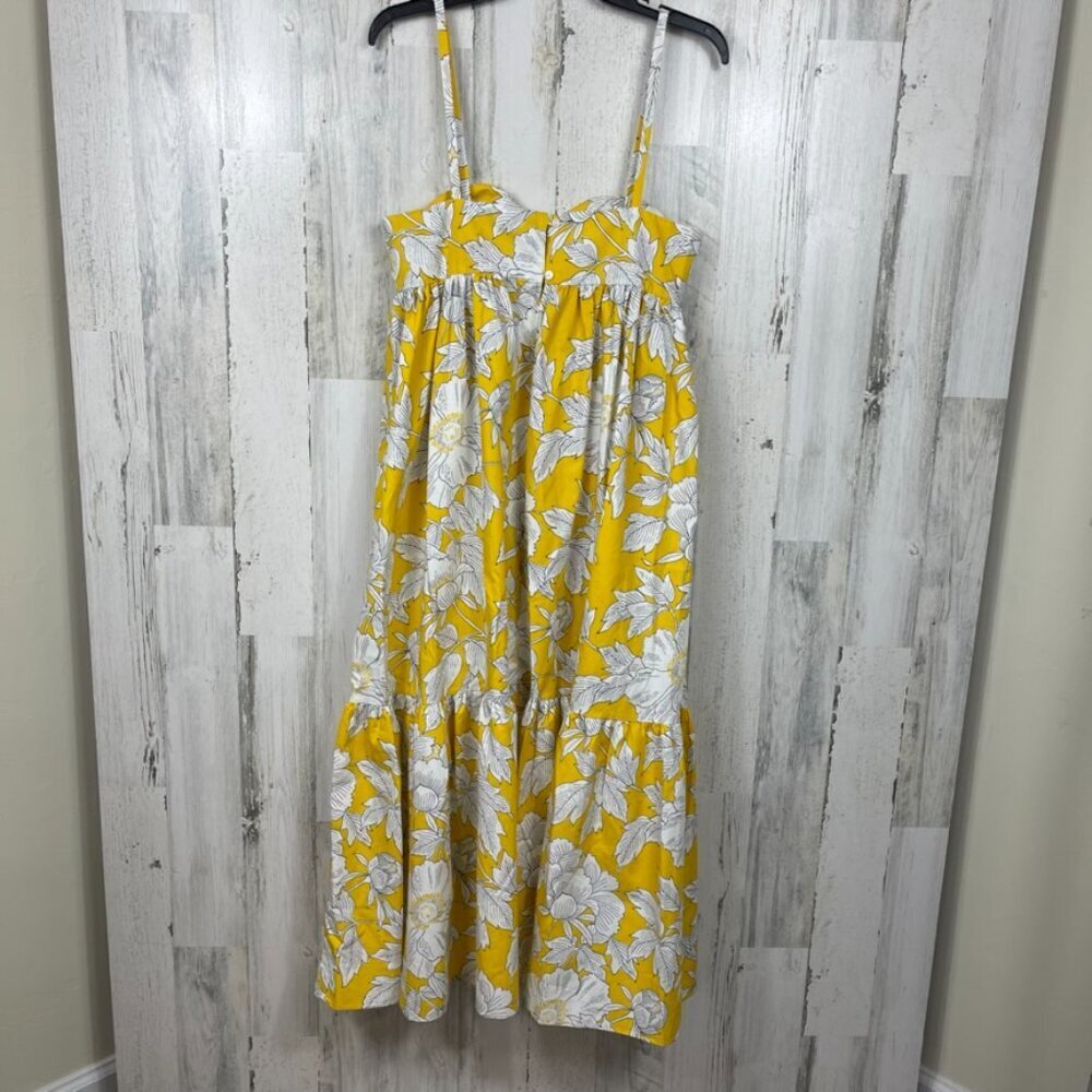 Zara floral cotton poplin sundress NWT yellow white size M tiered maxi‎ event - Picture 5 of 7